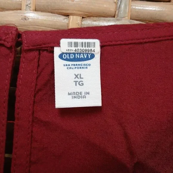 Maroon Old Navy Xl Peasant Top Elastic Cuffs Battenburg Look Bodice Boho Career - Picture 3 of 8